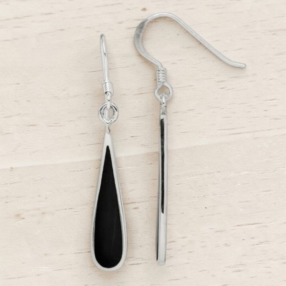 Black Onyx Teardrop Earrings in 925 Sterling Silver